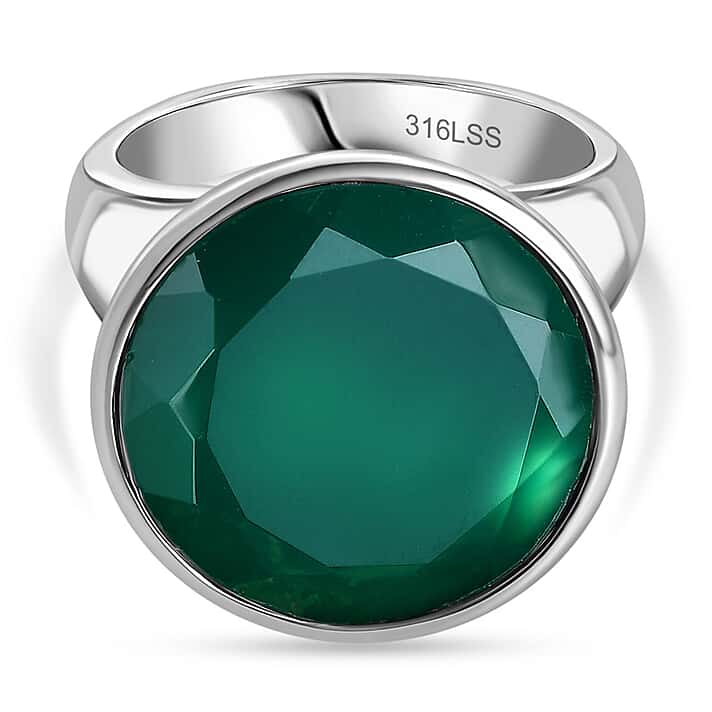 Green Onyx Solitaire Ring Stainless Steel 14.585 Ct.
