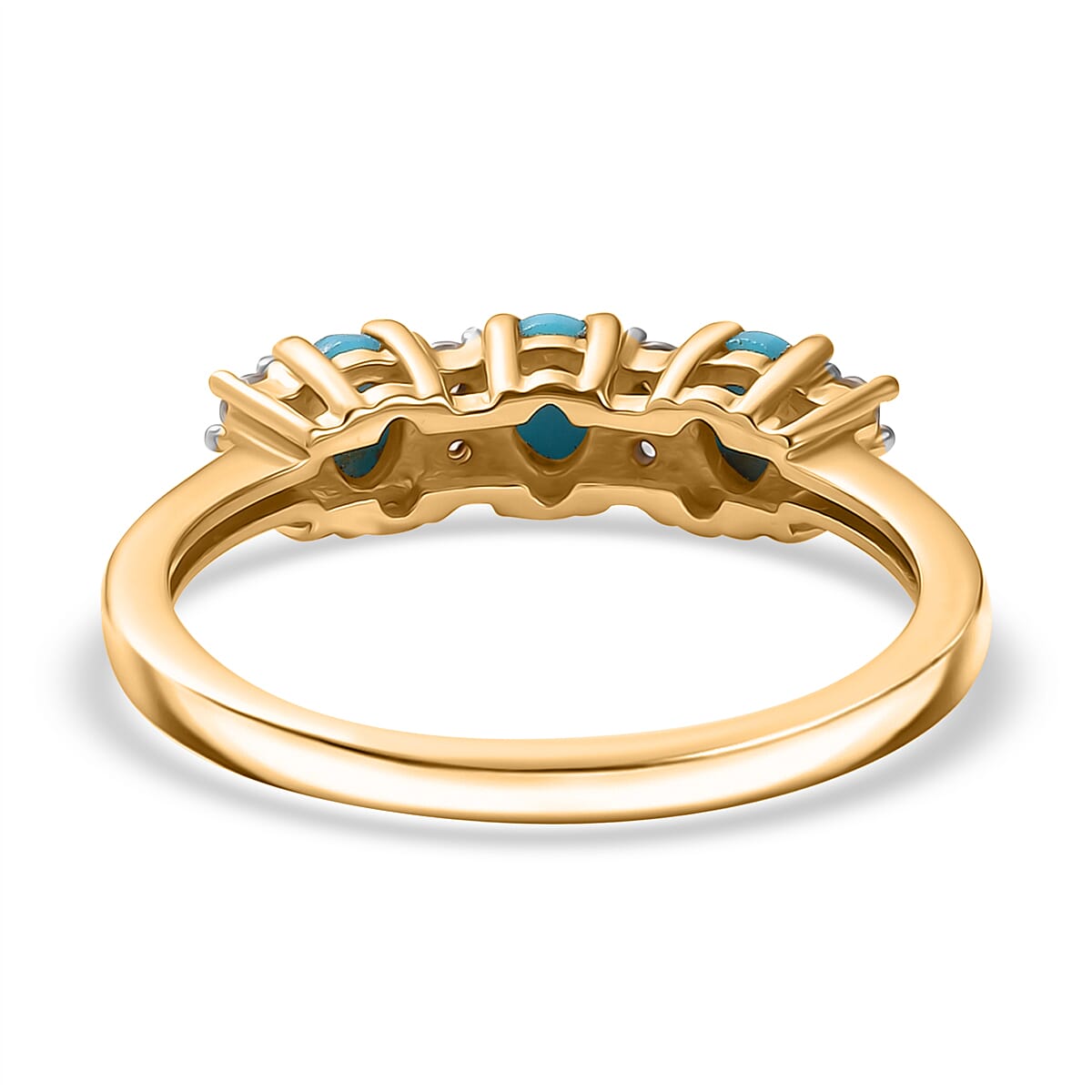 Sleeping Beauty Turquoise & White Zircon 3 Stone Ring in 14K Gold Overlay Sterling Silver