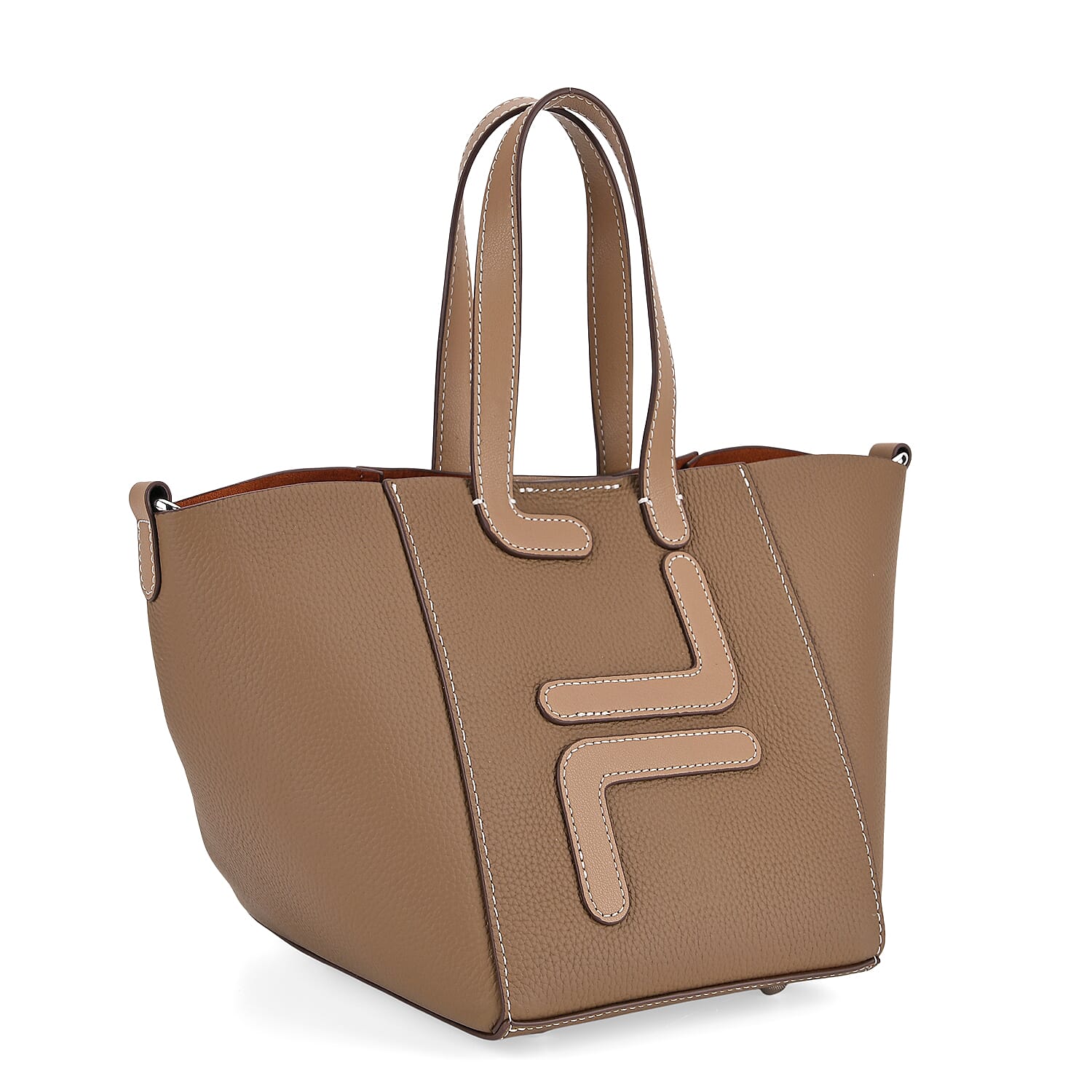 Set of 2 Genuine Leather Bucket Bag & Pouch - Brown