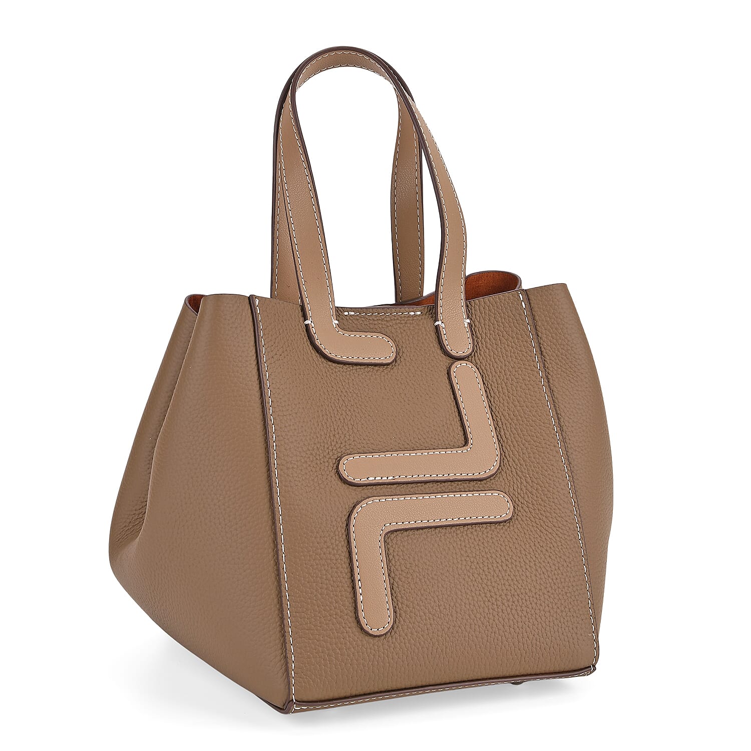 Set of 2 Genuine Leather Bucket Bag & Pouch - Brown