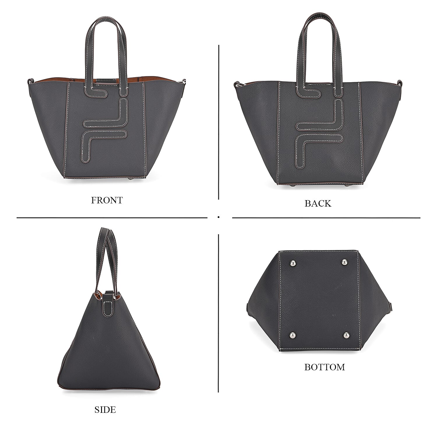 Set of 2 Genuine Leather Bucket Bag & Pouch - Black