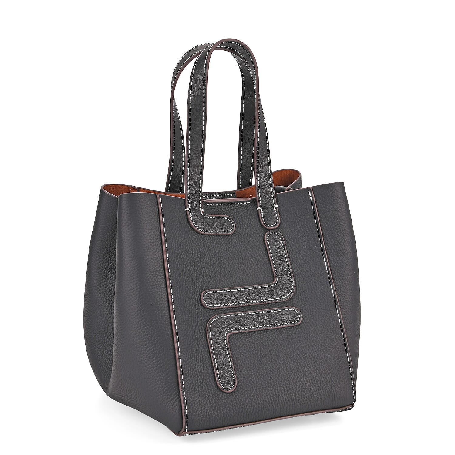 Set of 2 Genuine Leather Bucket Bag & Pouch - Black