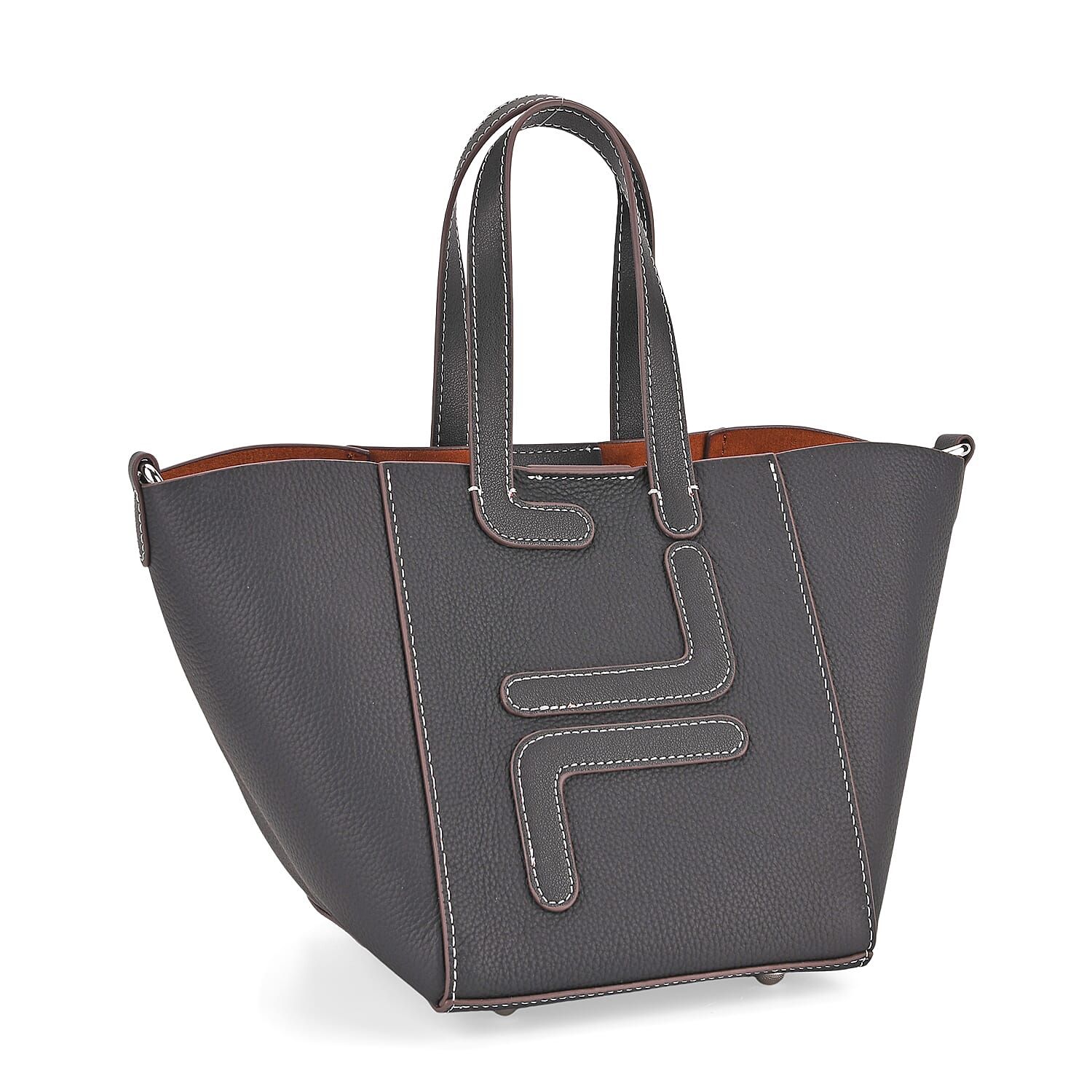 Set of 2 Genuine Leather Bucket Bag & Pouch - Black