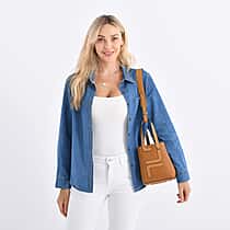 Set of 2 Genuine Leather Bucket Bag and Pouch