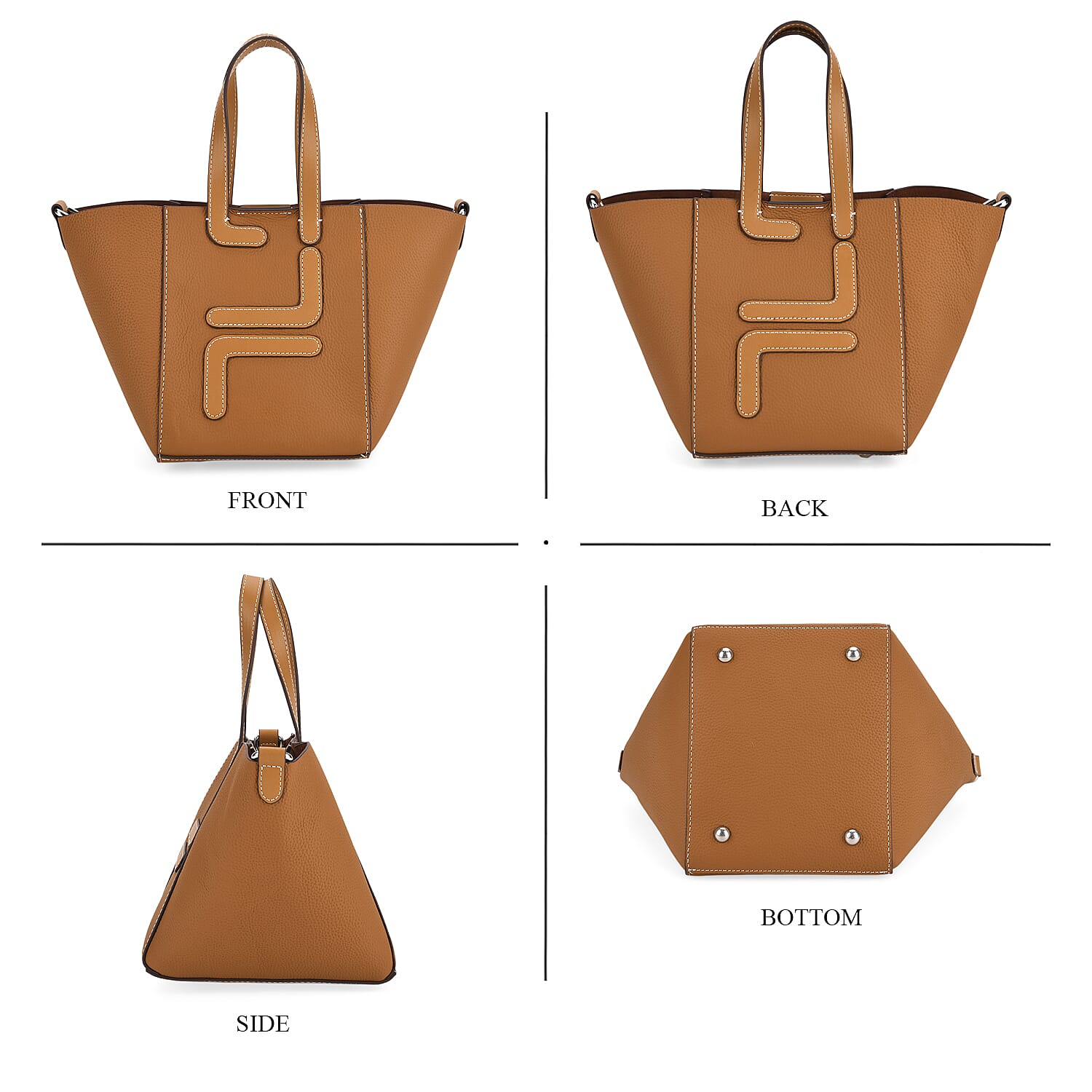 Set of 2 Genuine Leather Bucket Bag & Pouch - Tan