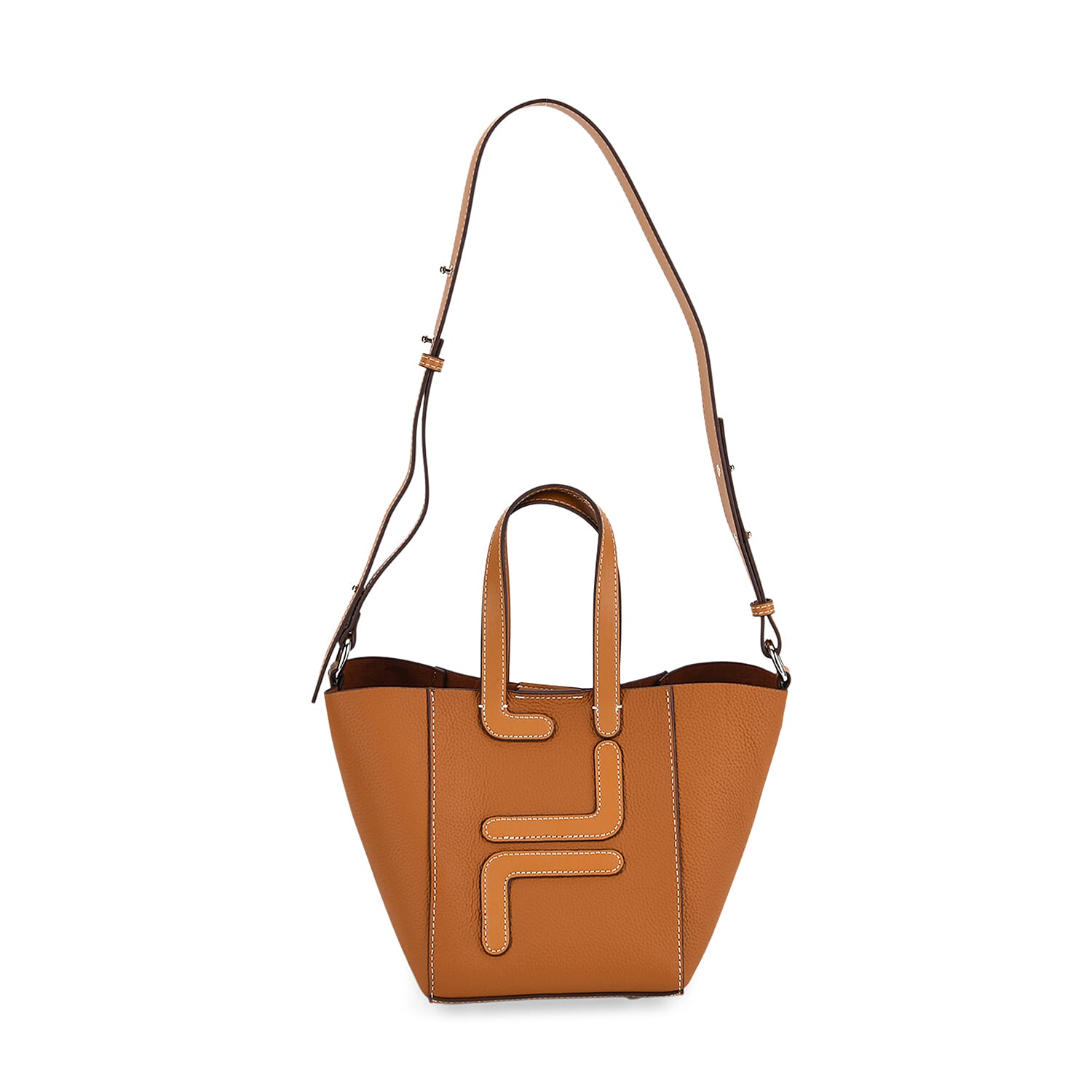 Set of 2 Genuine Leather Bucket Bag & Pouch - Tan