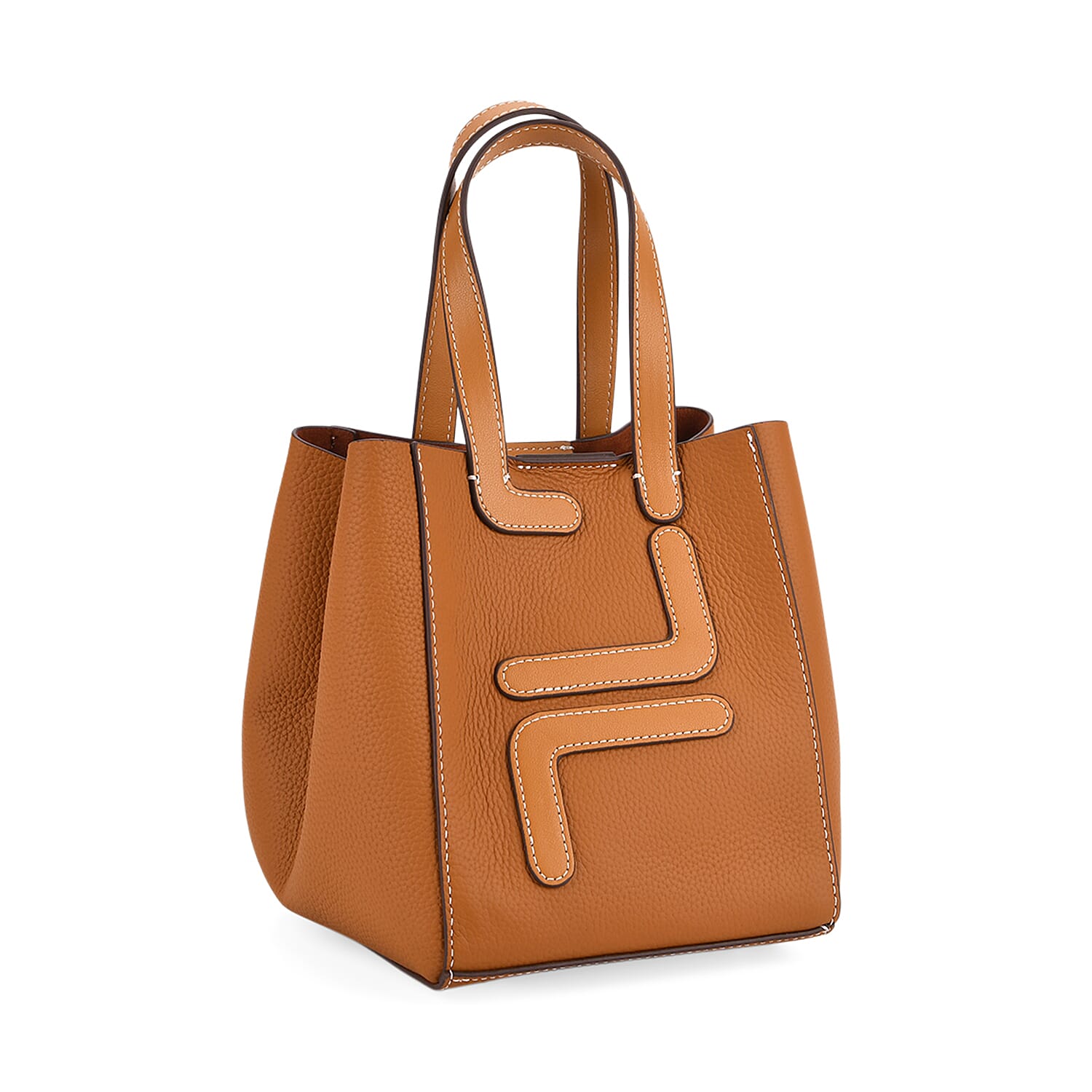 Set of 2 Genuine Leather Bucket Bag & Pouch - Tan