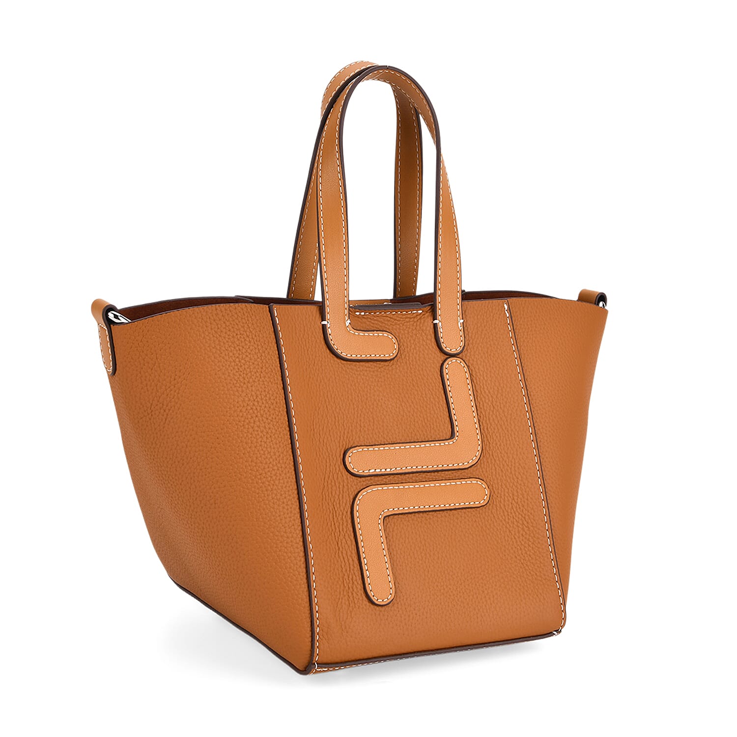 Set of 2 Genuine Leather Bucket Bag & Pouch - Tan