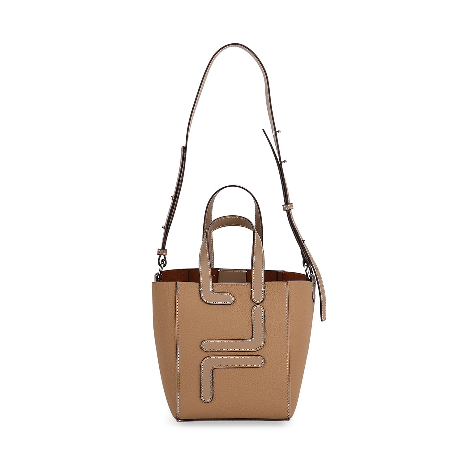 Set of 2 Genuine Leather Bucket Bag & Pouch - Khaki