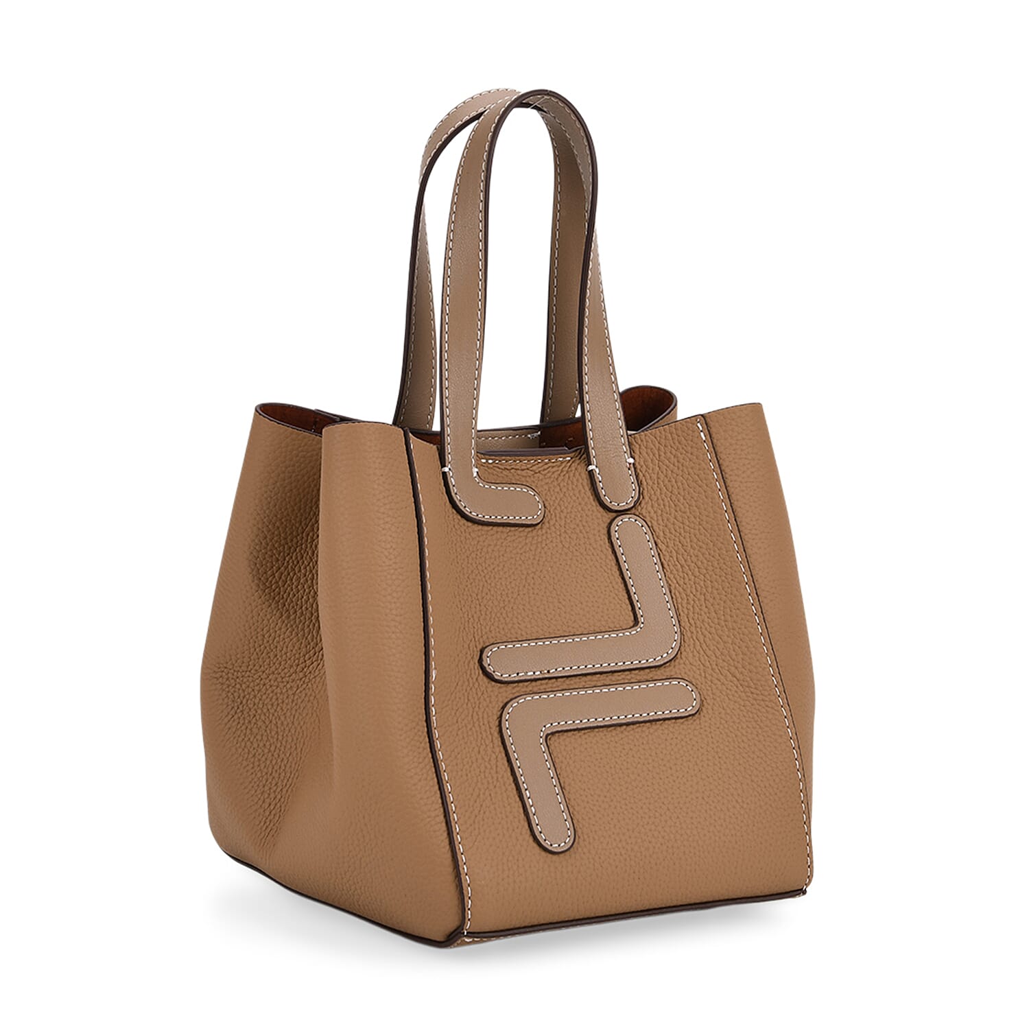 Set of 2 Genuine Leather Bucket Bag & Pouch - Khaki