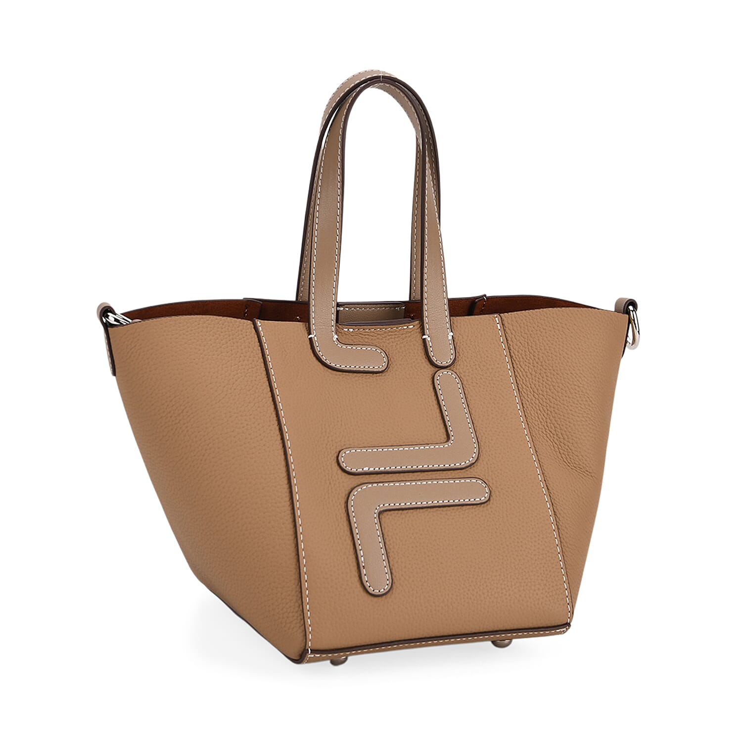 Set of 2 Genuine Leather Bucket Bag & Pouch - Khaki