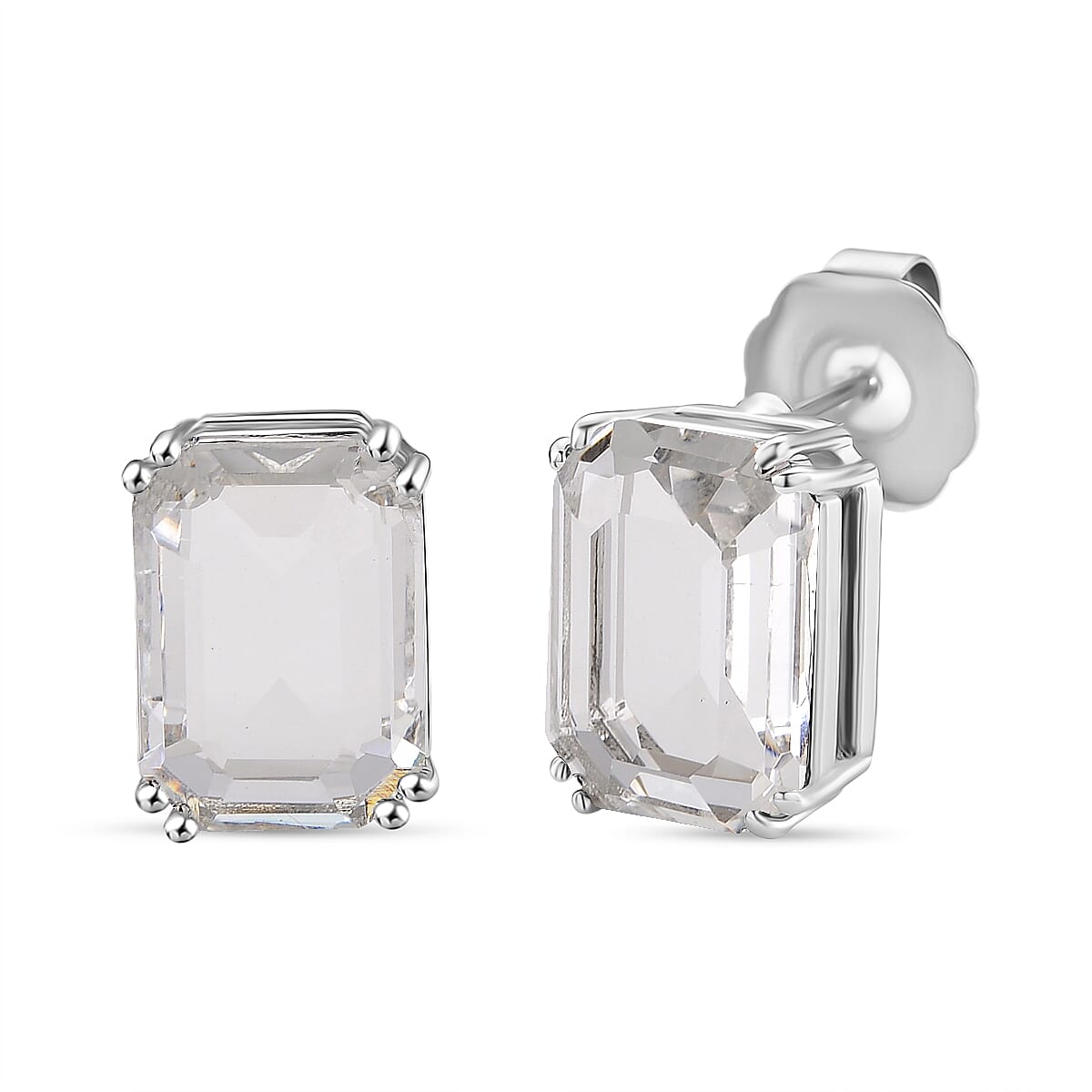 Austrian White Crystal Stud Push Back Earring in Silver Tone