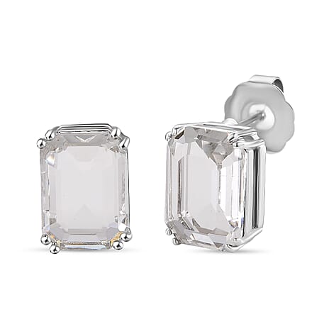 Austrian White Crystal Stud Push Back Earring in Silver Tone