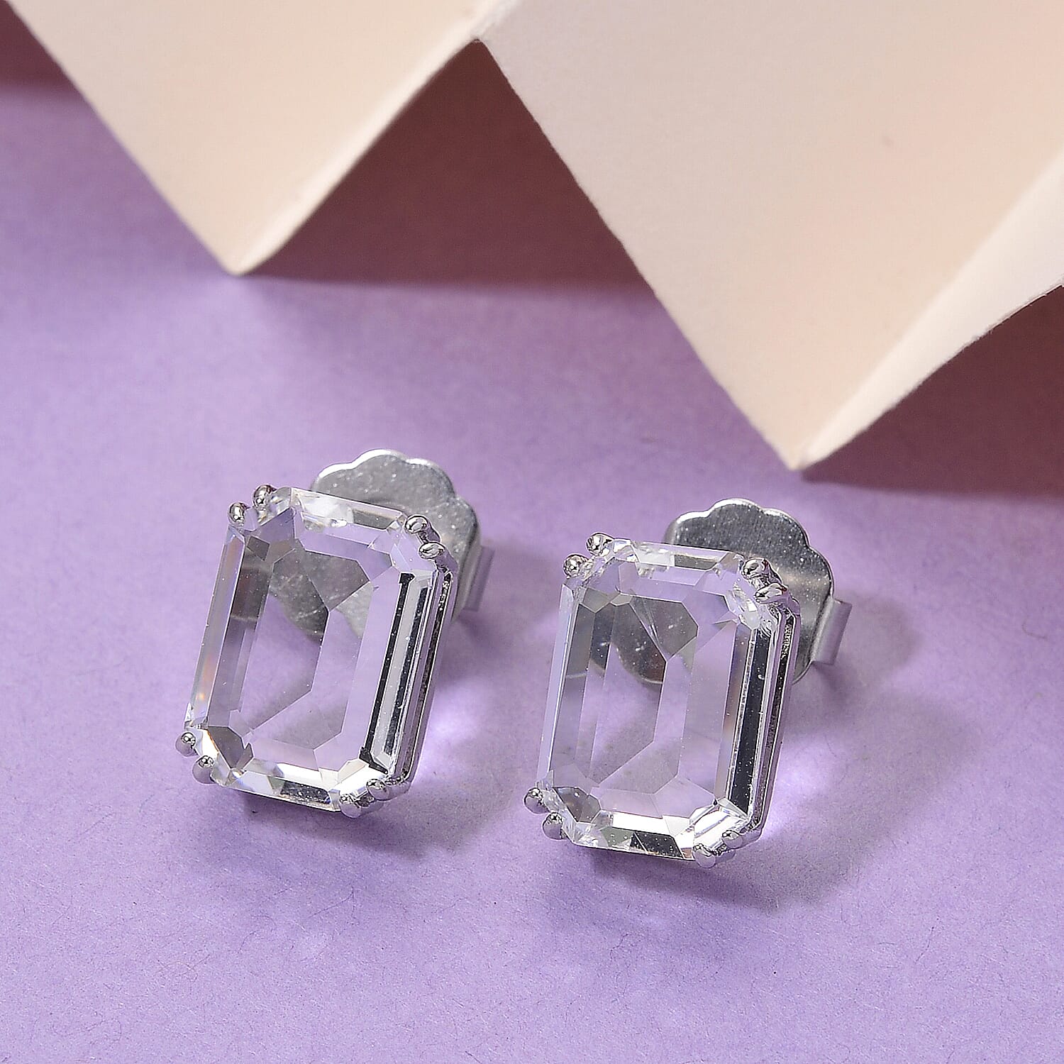 Austrian White Crystal Stud Push Back Earring in Silver Tone