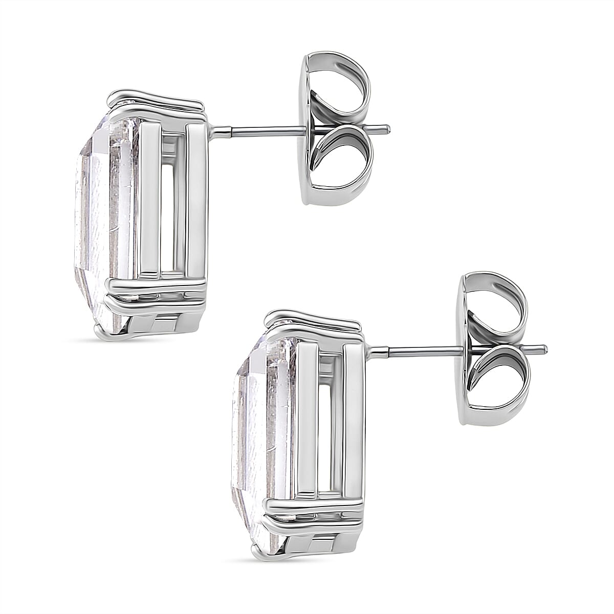 Austrian White Crystal Stud Push Back Earring in Silver Tone