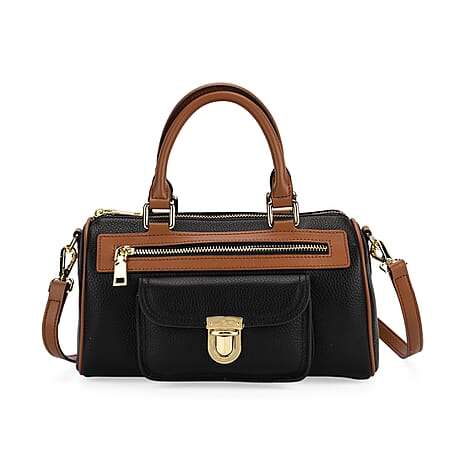 Genuine Leather Bandouliere Crossbody Bag - Black