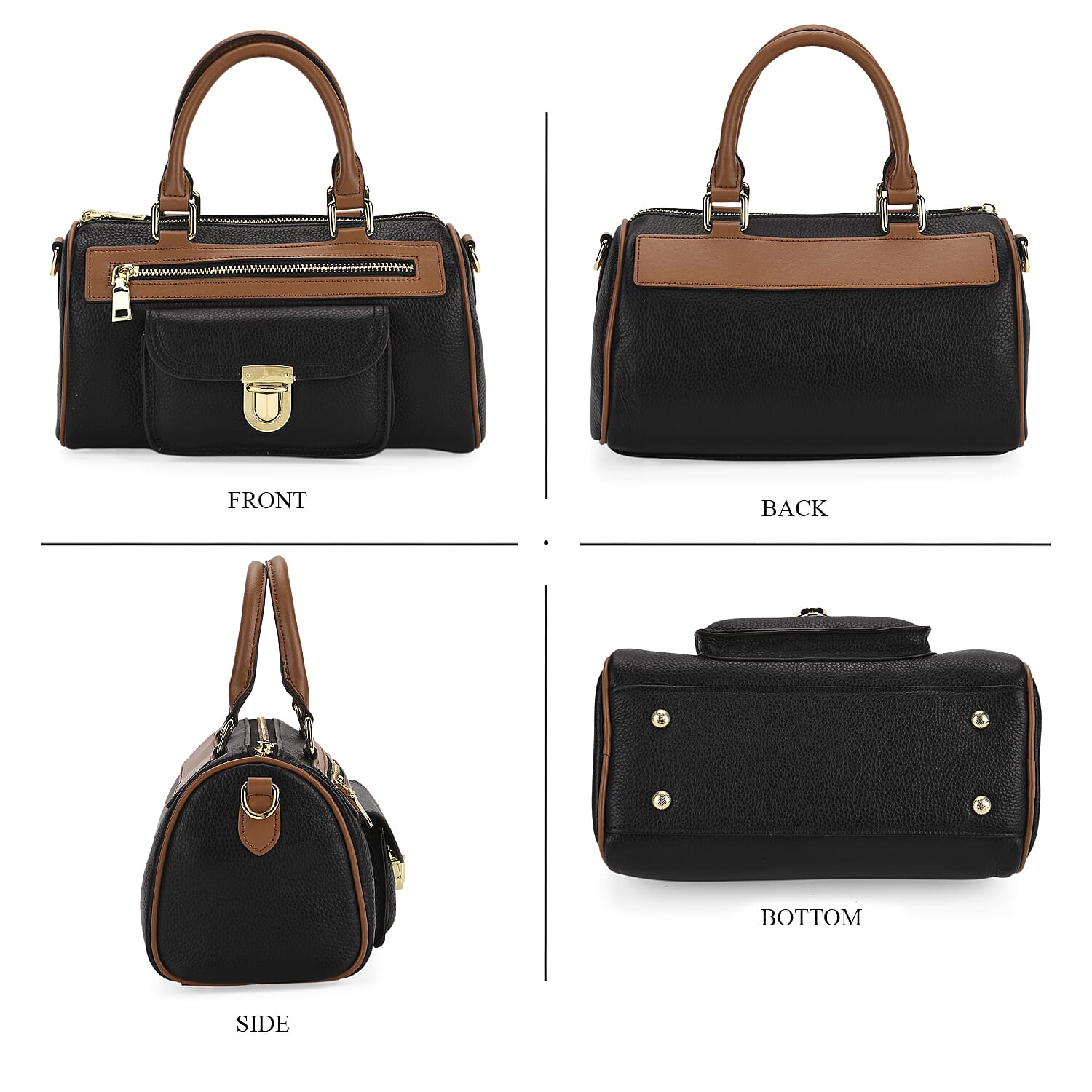 Genuine Leather Bandouliere Crossbody Bag - Black