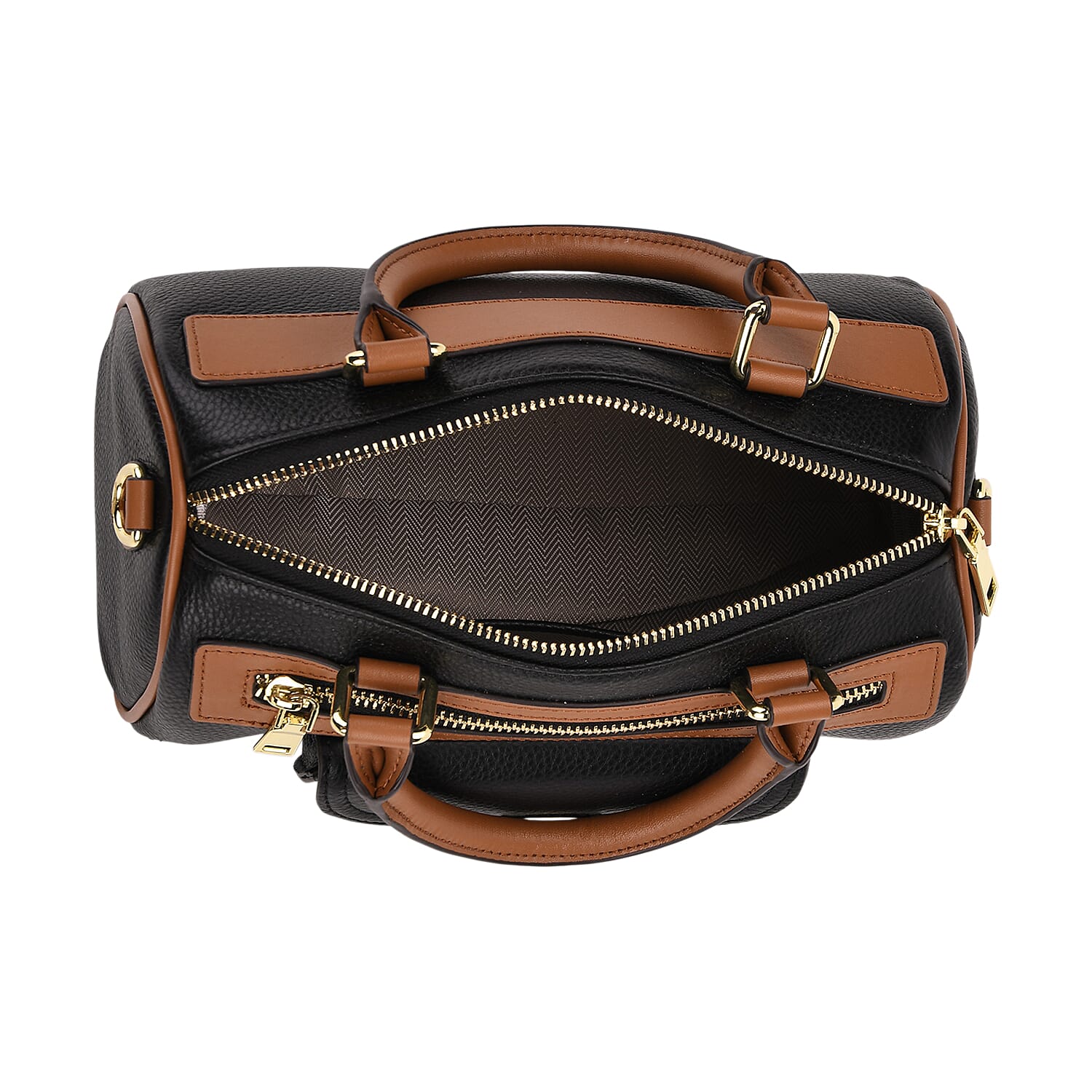 Genuine Leather Bandouliere Crossbody Bag - Black