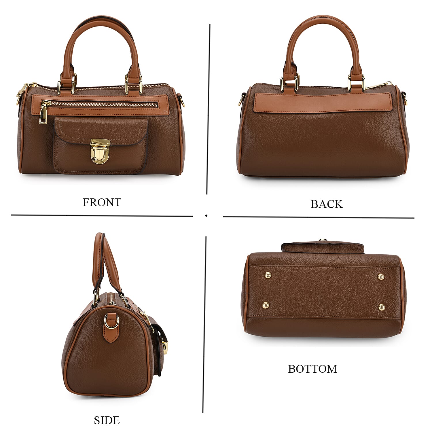 Genuine Leather Bandouliere Crossbody Bag - Brown