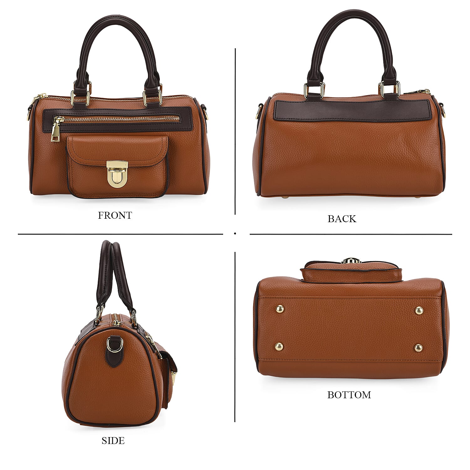 Genuine Leather Bandouliere Crossbody Bag - Tan