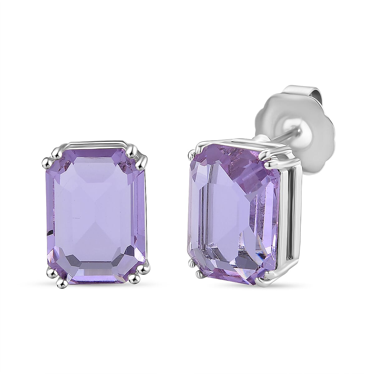 Austrian Purple Crystal Stud Push Back Earrings in Silver Tone