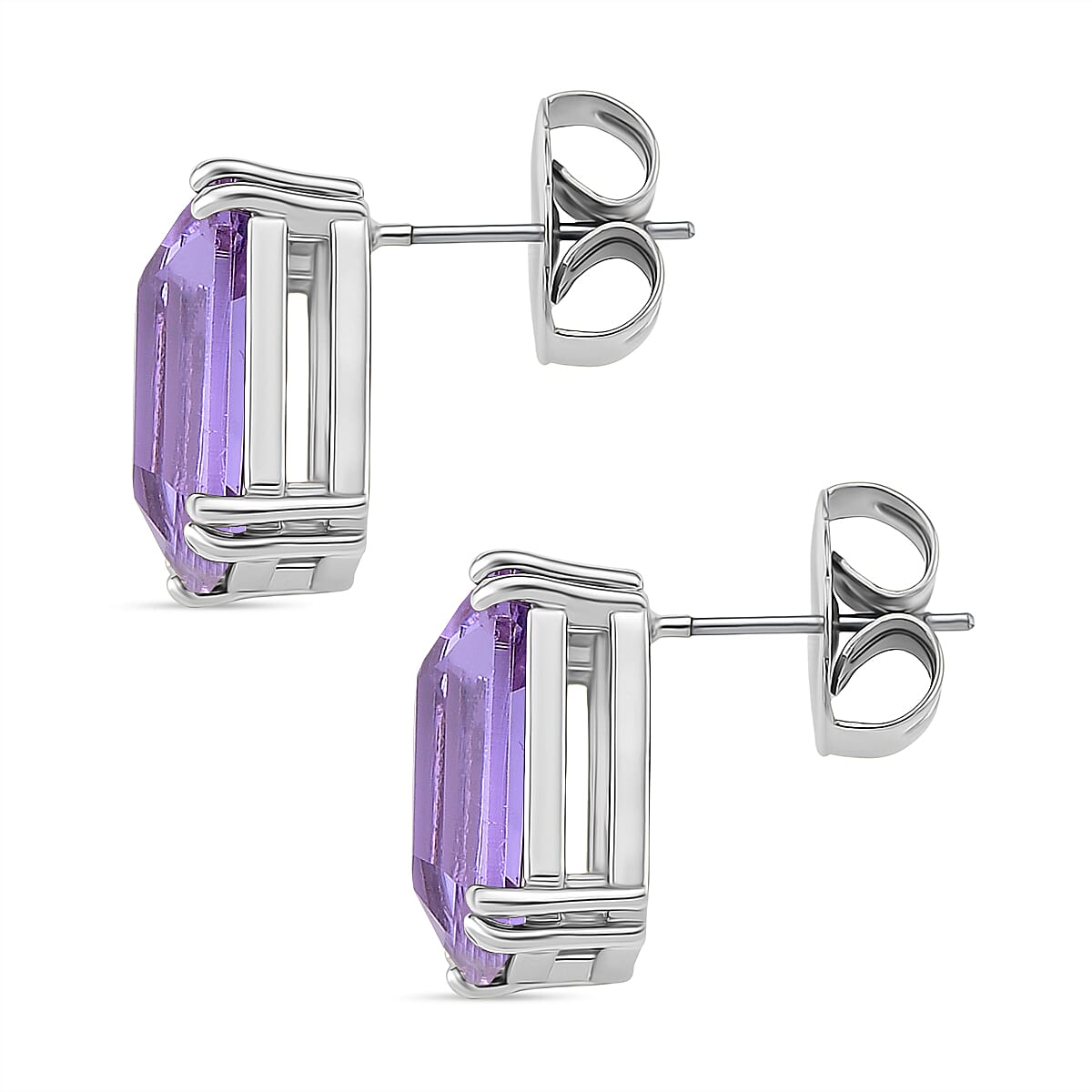 Austrian Purple Crystal Stud Push Back Earrings in Silver Tone