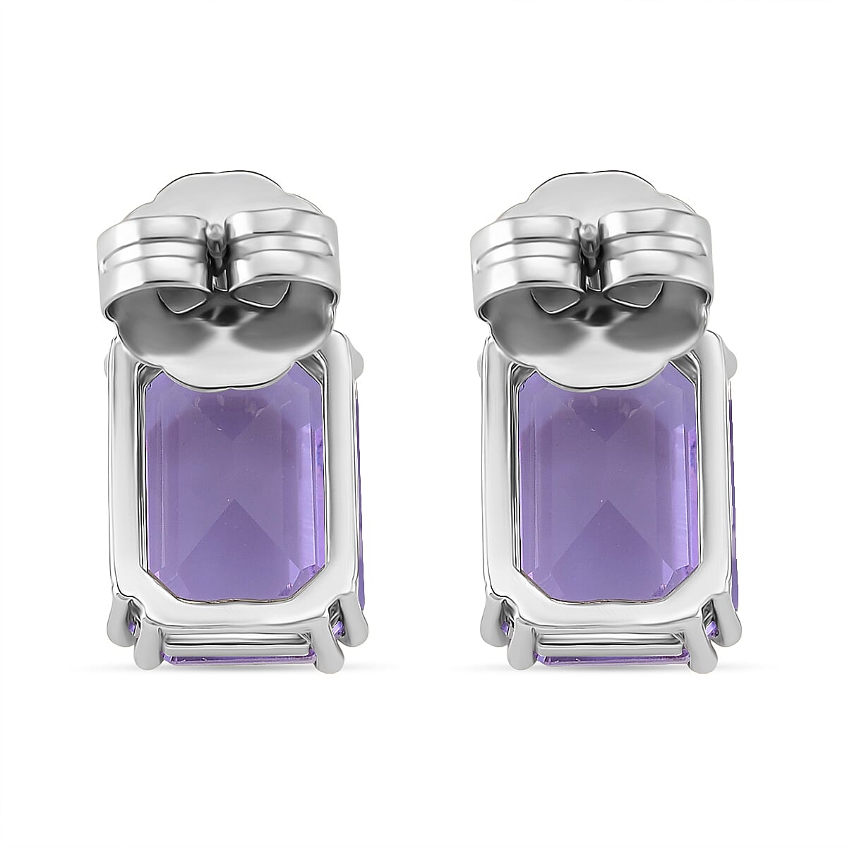 Austrian Purple Crystal Stud Push Back Earrings in Silver Tone