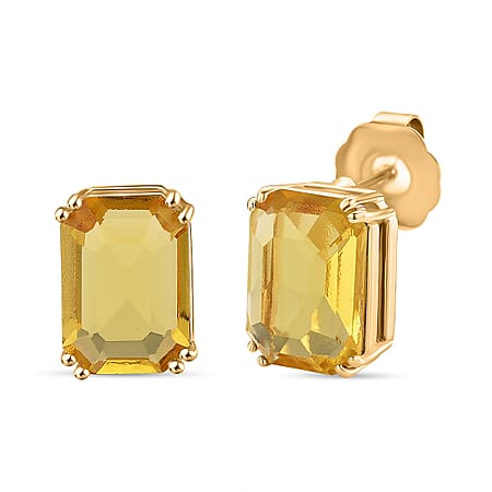 Austrian Yellow Crystal Solitaire Stud Earring with Push Back in Yellow Gold Tone