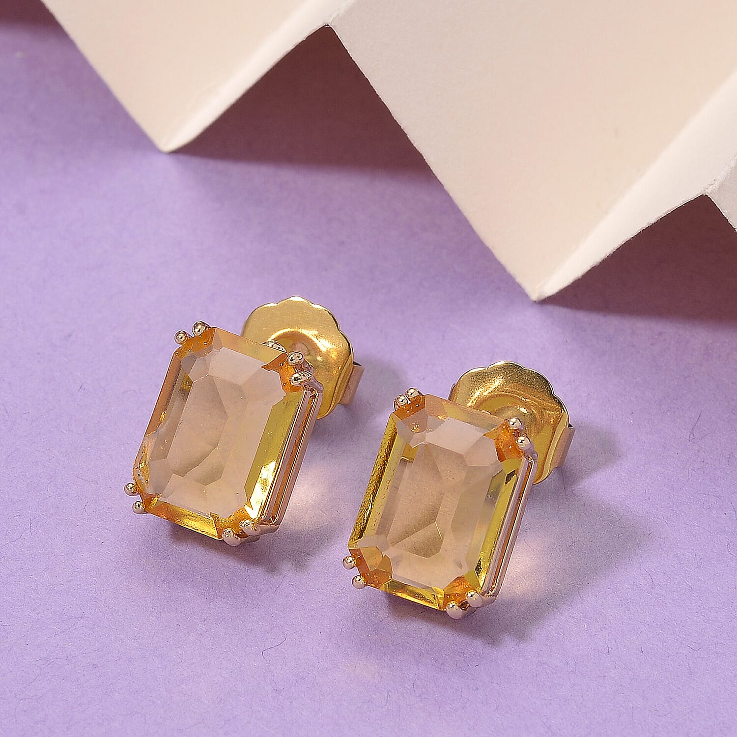 Austrian Yellow Crystal Earring with Push Back in Yellow Gold Tone