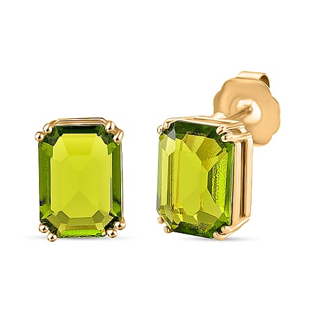 Austrian Green Crystal Solitaire Stud Earring with Push Back in Yellow Gold Tone