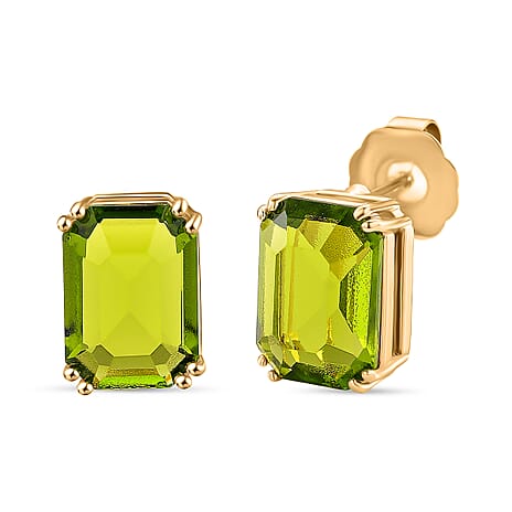 Austrian Green Crystal Earring with Push Back in Yellow Gold Tone