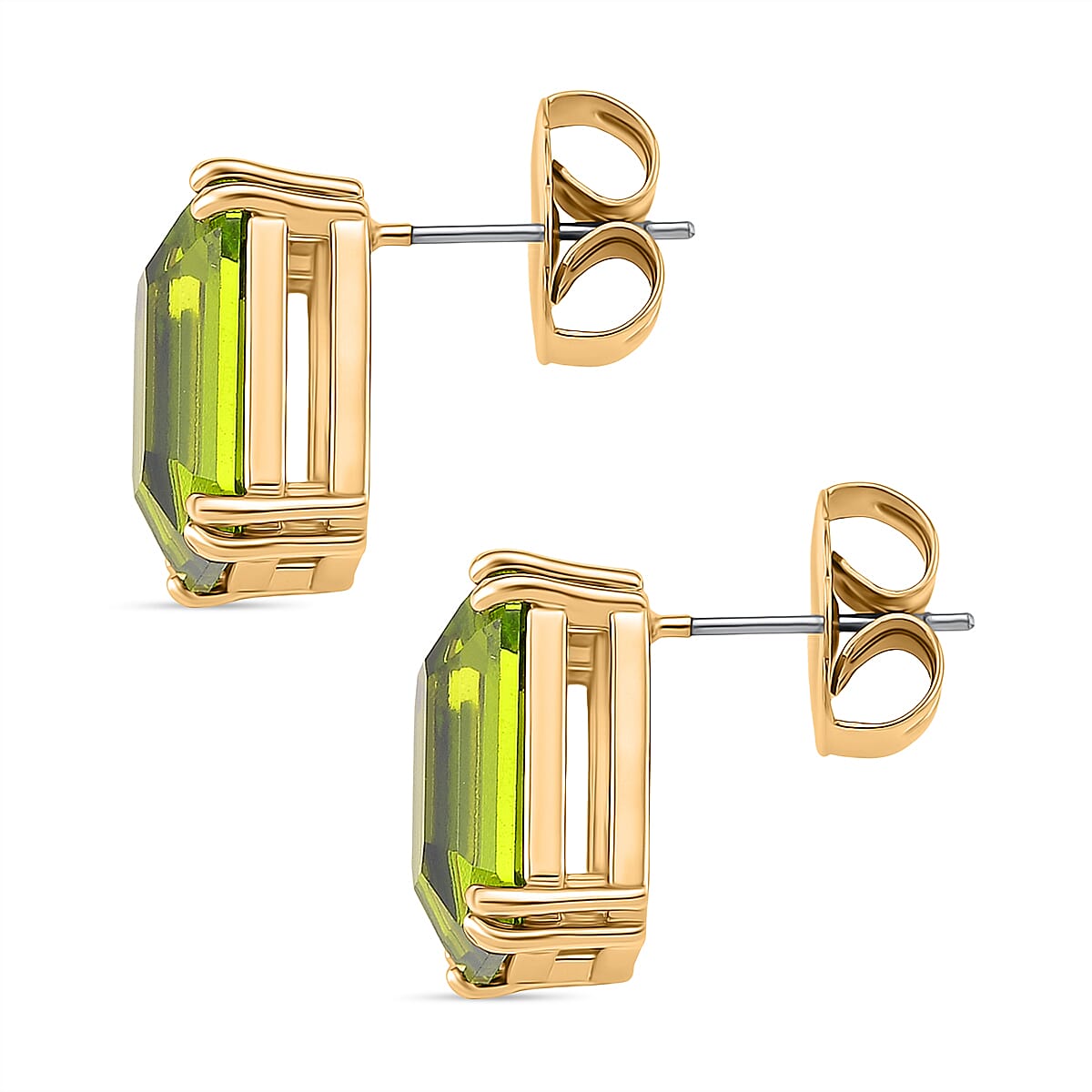Austrian Green Crystal Earring with Push Back in Yellow Gold Tone