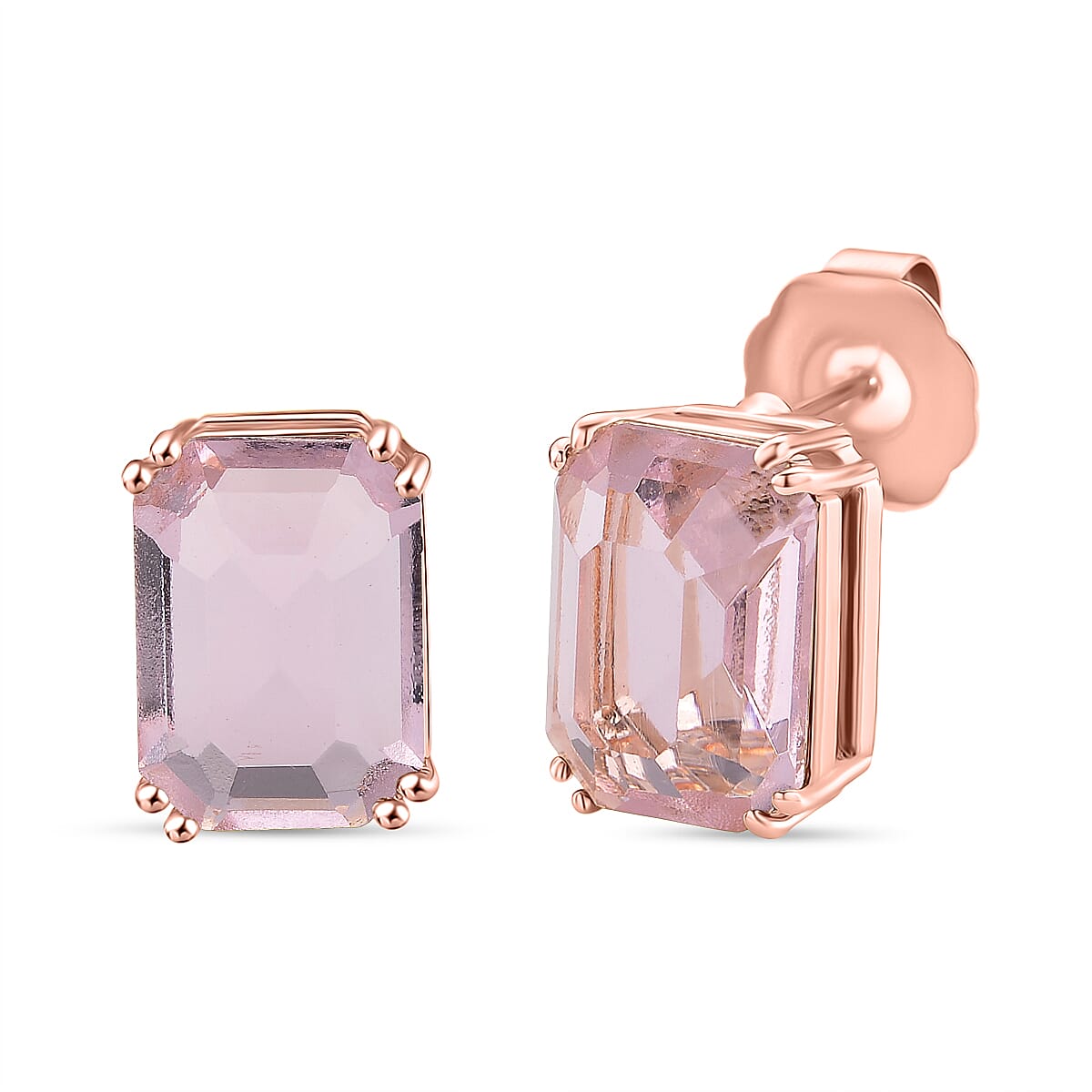 Austrian Pink Crystal Earring with Push Back in Rose Gold Tone