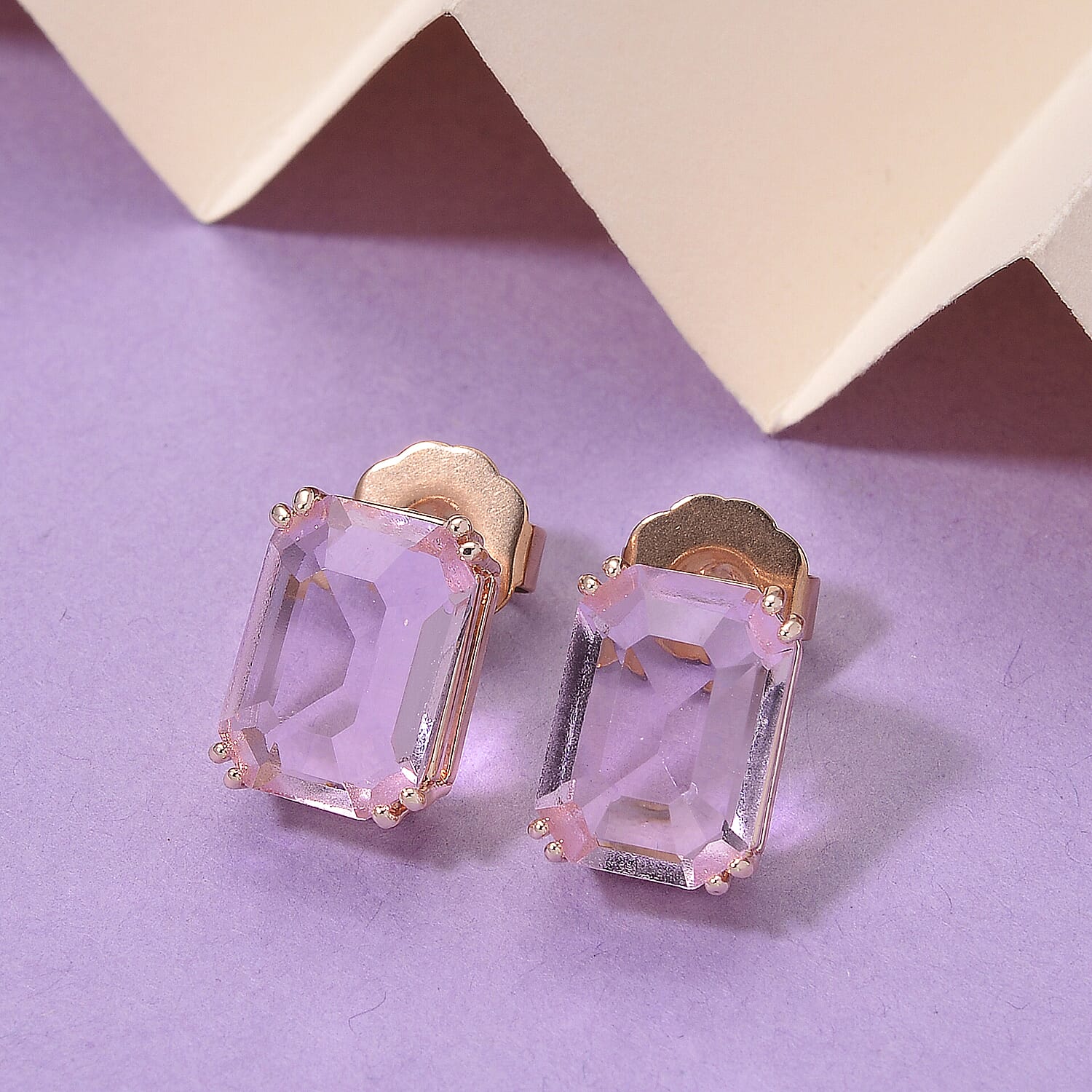 Austrian Pink Crystal Earring with Push Back in Rose Gold Tone