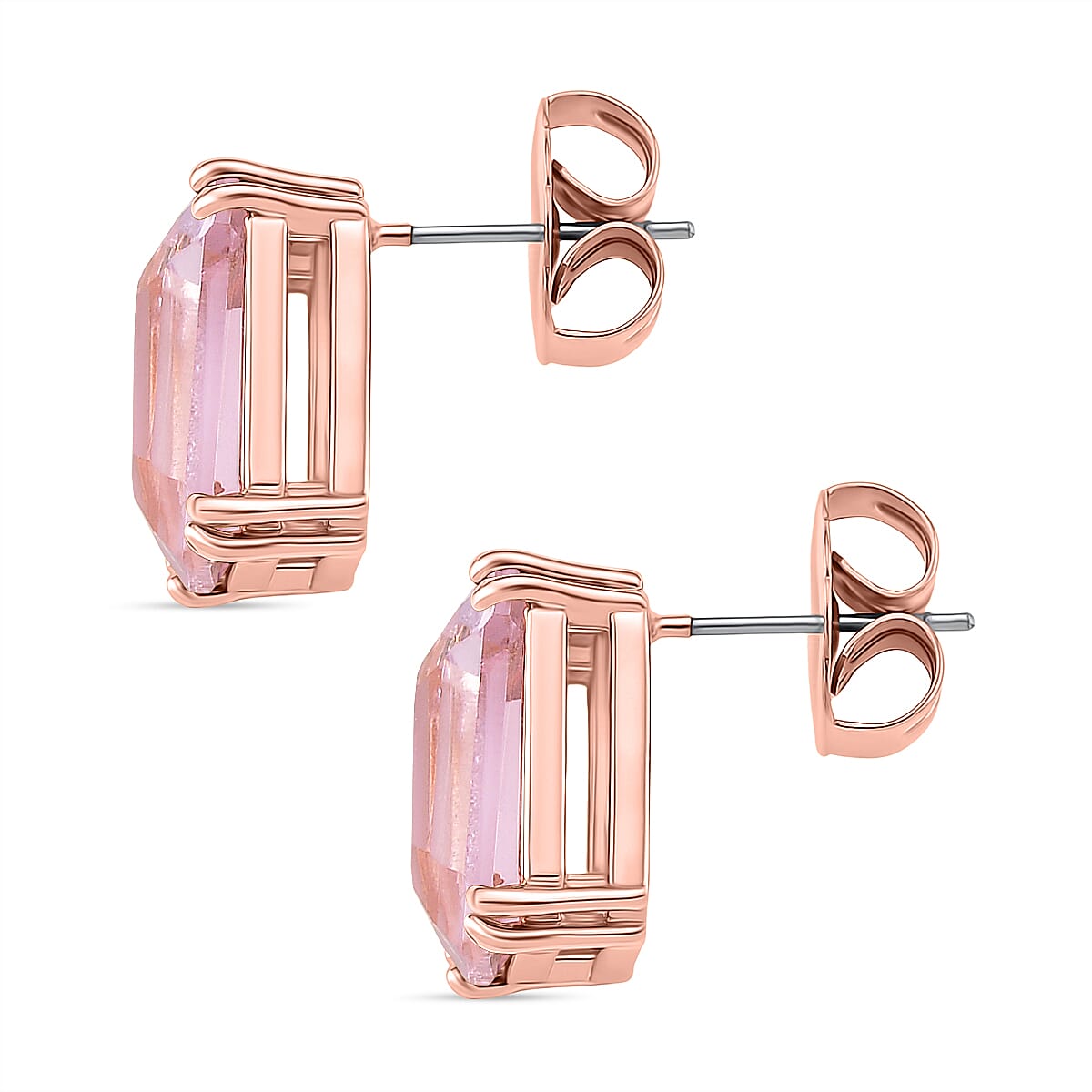 Austrian Pink Crystal Earring with Push Back in Rose Gold Tone