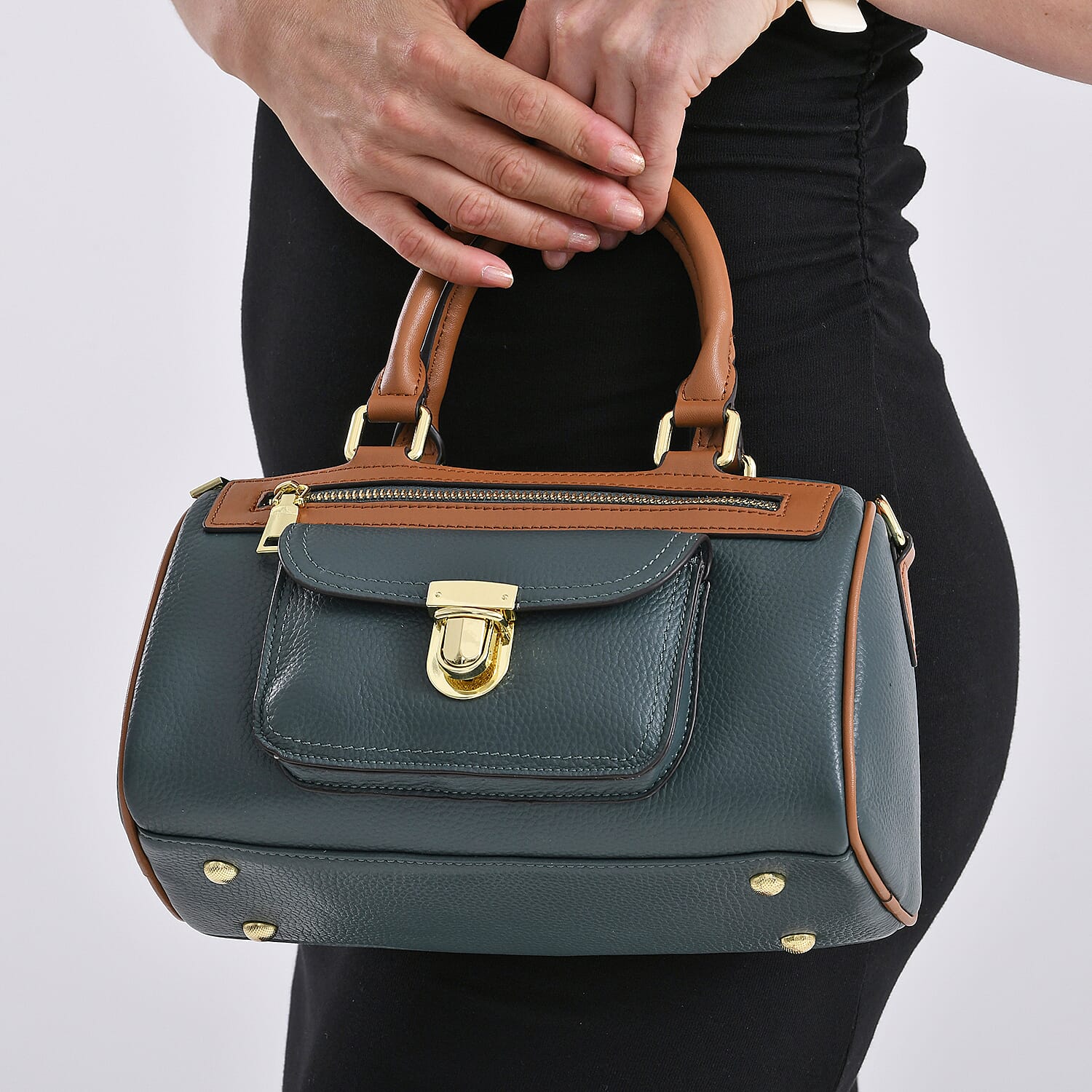 Genuine Leather Bandouliere Crossbody Bag - Dark Teal