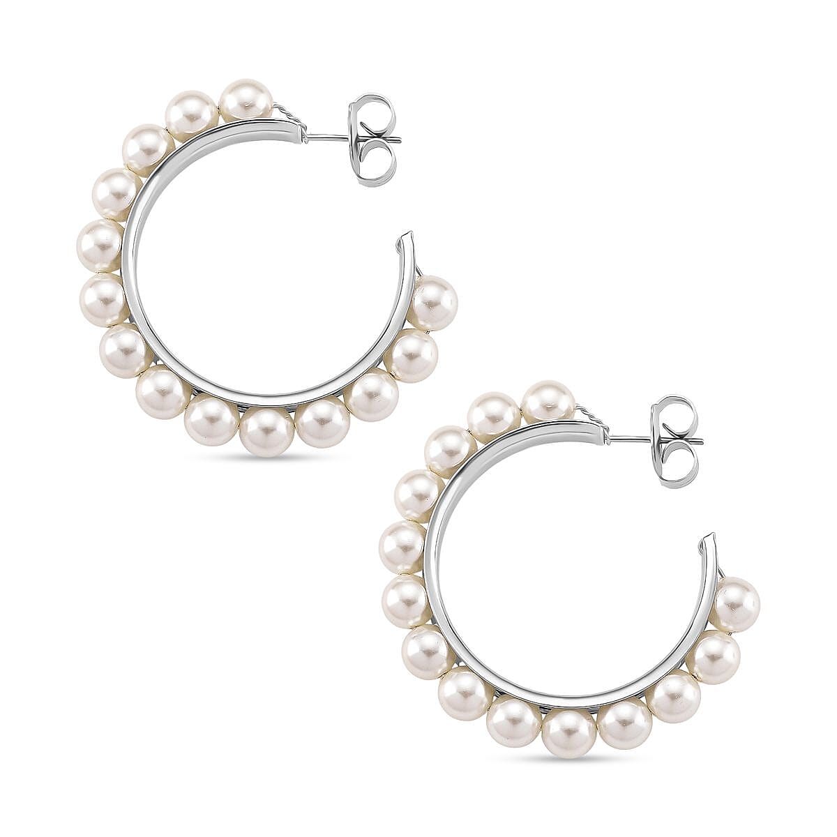 White Shell Pearl Earrings with Push Backs in Silver Plated 20.00 Ct.