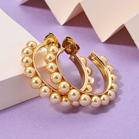 Golden Colour Shell Pearl Earrings with Push Backs in Yellow Gold Plated 20.00 Ct.