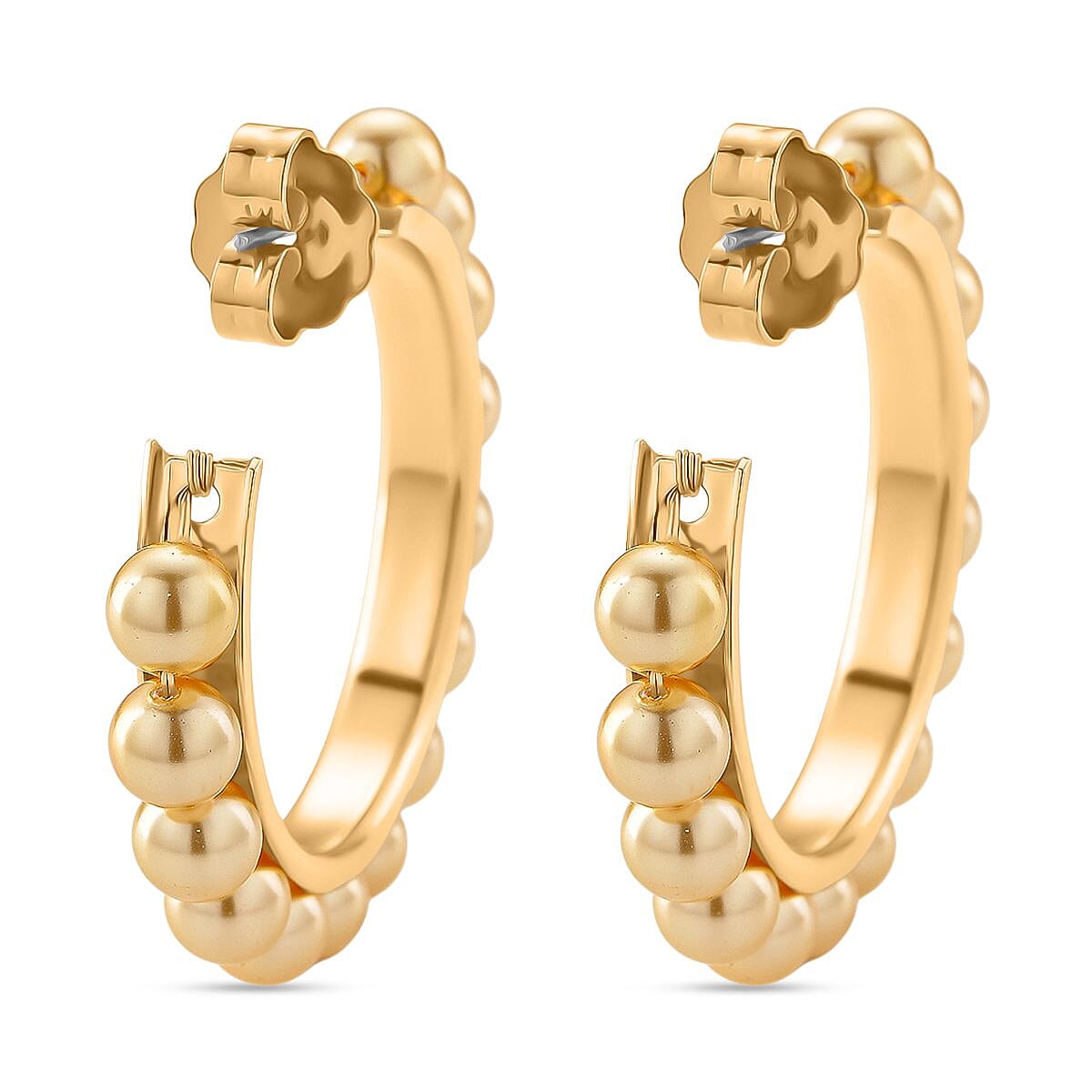 Golden Colour Shell Pearl Earrings with Push Backs in Yellow Gold Plated 20.00 Ct.
