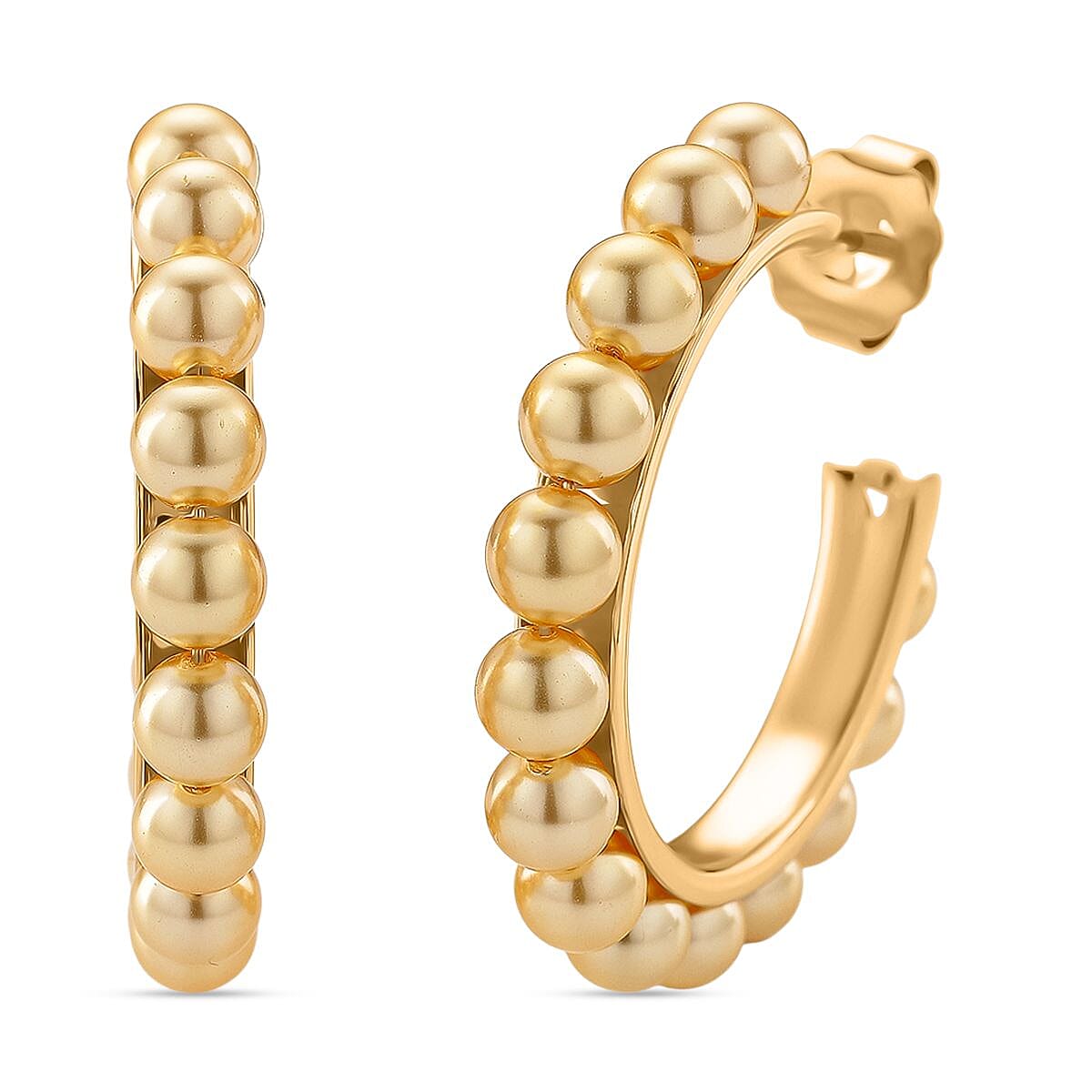 Golden Colour Shell Pearl Earrings with Push Backs in Yellow Gold Plated 20.00 Ct.