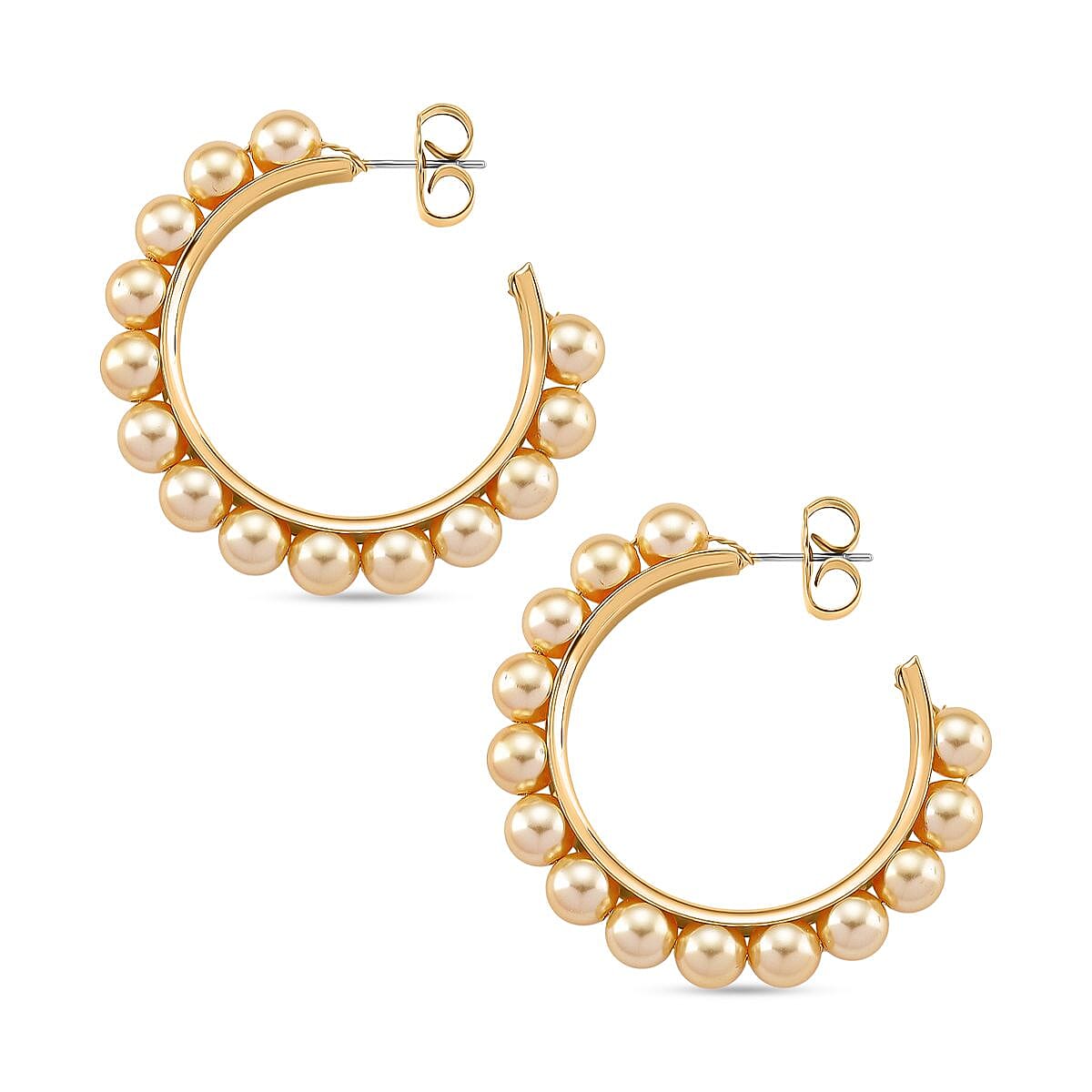 Golden Colour Shell Pearl Earrings with Push Backs in Yellow Gold Plated 20.00 Ct.