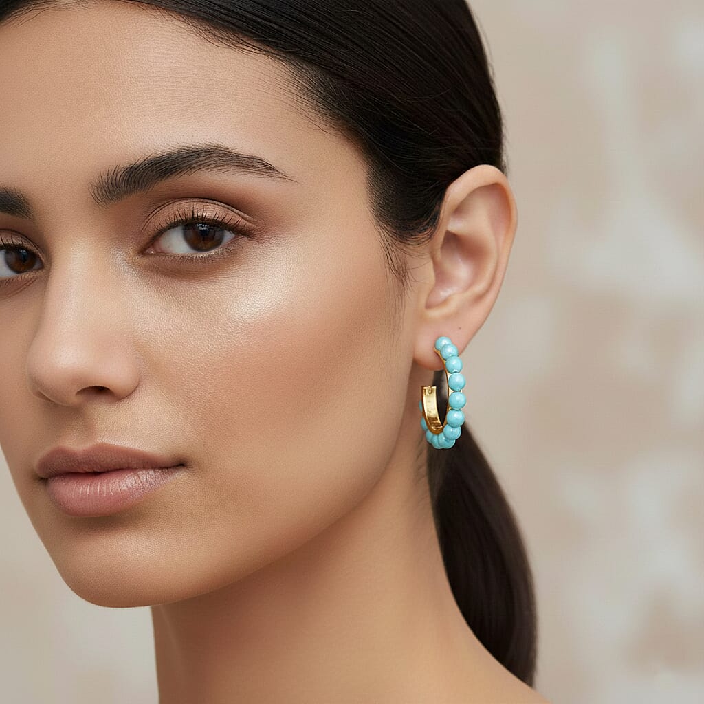 Sleeping Beauty Colour Shell Pearl Earrings with Push Backs in Yellow Gold Plated 20.00 Ct.