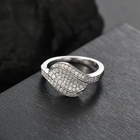 White Diamond Ring in Rhodium Overlay Sterling Silver 0.50 Ct.
