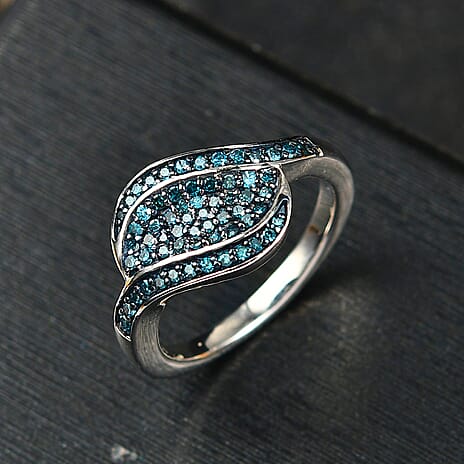 Blue Diamond Ring in Rhodium Overlay Sterling Silver 0.50 Ct.