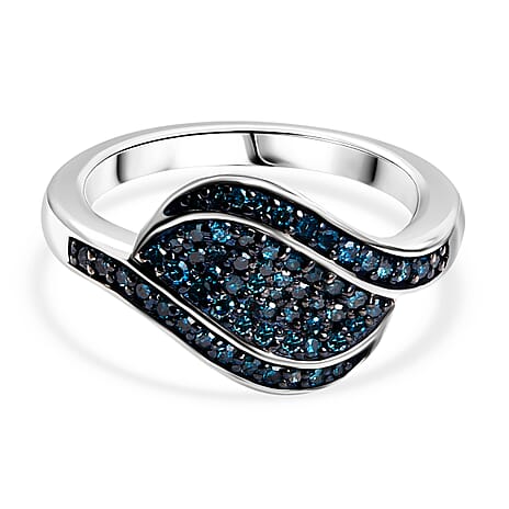 Blue Diamond Ring in Rhodium Overlay Sterling Silver 0.50 Ct.