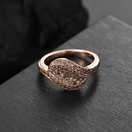 Champagne Diamond Ring in 18K Vermeil Rose Gold Plated Sterling Silver 0.50 Ct.