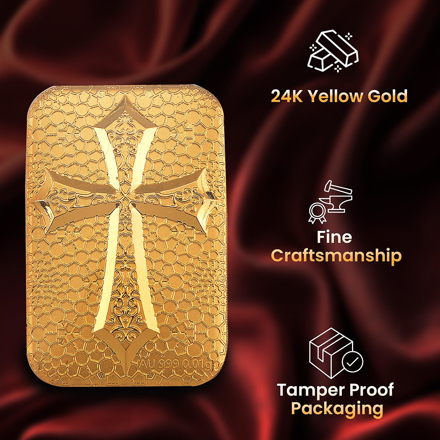 Biggest Gold Deal - 24K Yellow Gold Embossed Cross Collectible (40X25.70 MM)