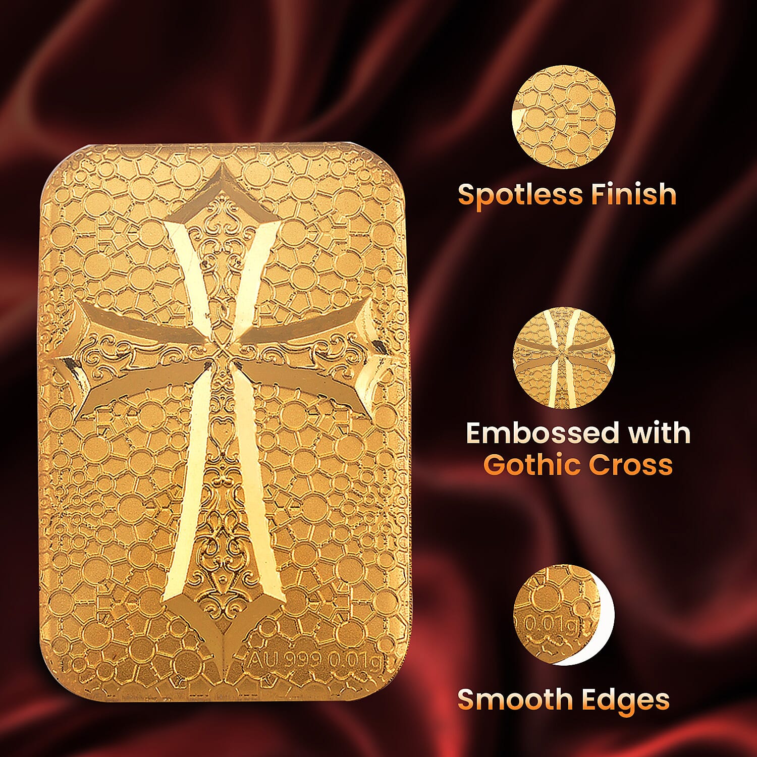 Biggest Gold Deal - 24K Yellow Gold Embossed Cross Collectible (40X25.70 MM)