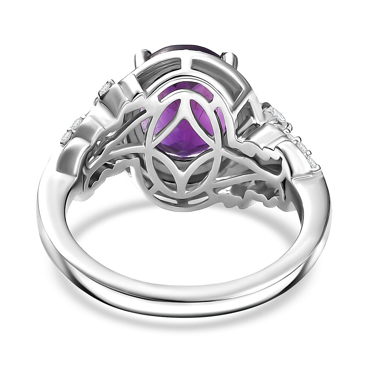 Natural Moroccan Amethyst & White Zircon Leafy Grace Ring in Rhodium Overlay Sterling Silver 2.83 Ct. Natural Moroccan Amethyst & White Zircon Leafy Grace Ring in Rhodium Overlay Sterling Silver 2.83 Ct.