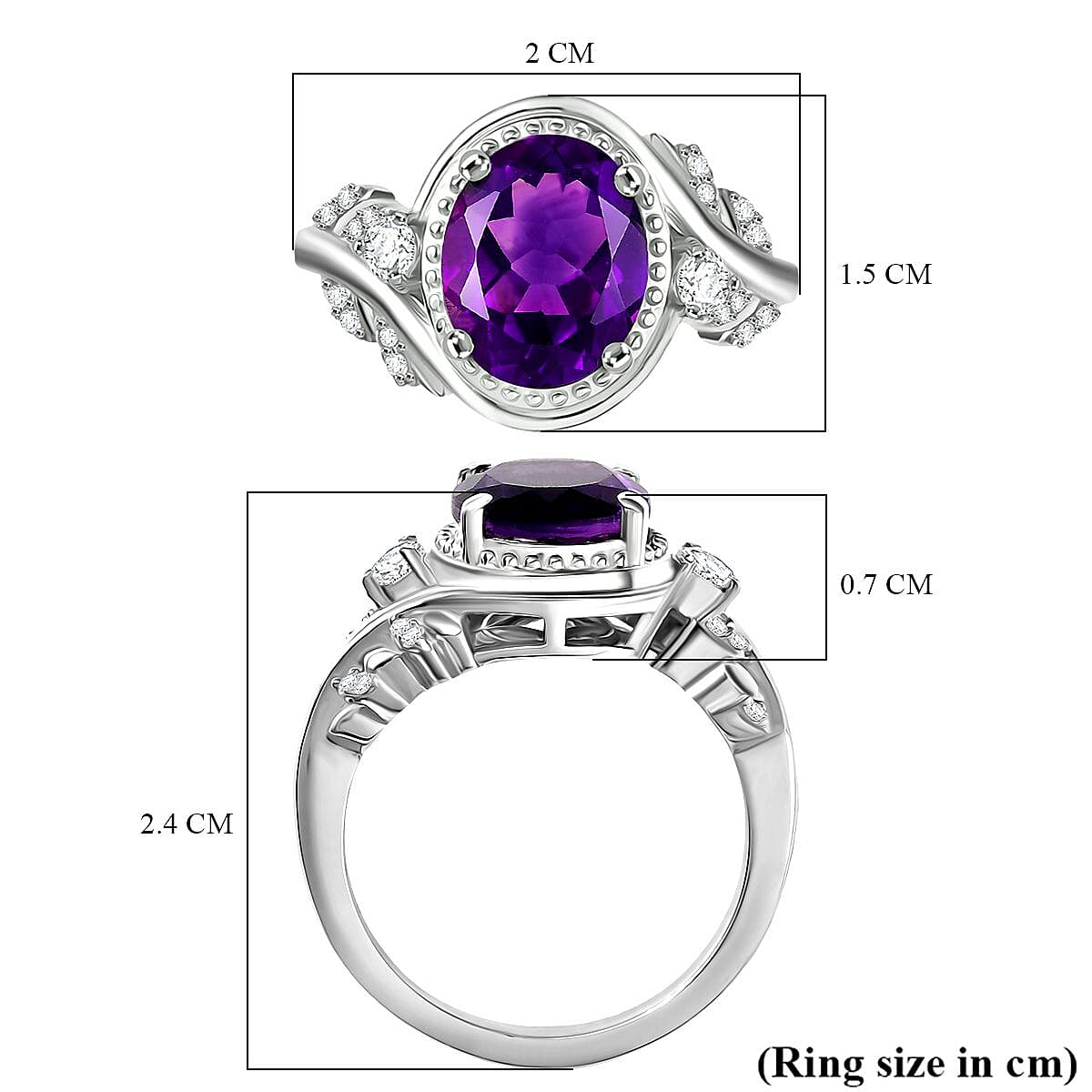 Natural Moroccan Amethyst & White Zircon Leafy Grace Ring in Rhodium Overlay Sterling Silver 2.83 Ct. Natural Moroccan Amethyst & White Zircon Leafy Grace Ring in Rhodium Overlay Sterling Silver 2.83 Ct.